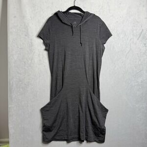 Icebreaker Dress Womens L Yanni Merino Wool Blend Gray Two Pockets Hooded